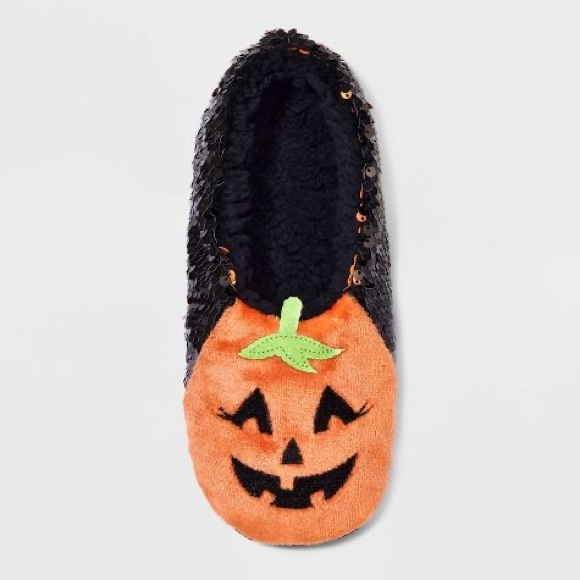 Hyde & EEK! Boutique Pumpkin Flip Sequin Pull-On Slipper Socks with Grippers - Picture 1 of 10